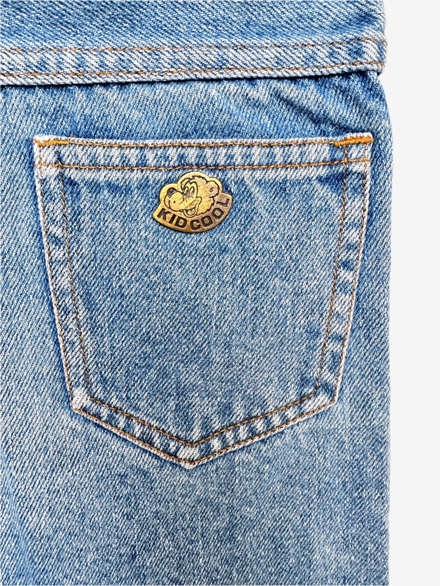 Kids Vintage cut-off denim shorts, with badge details, Age 4-5 years.