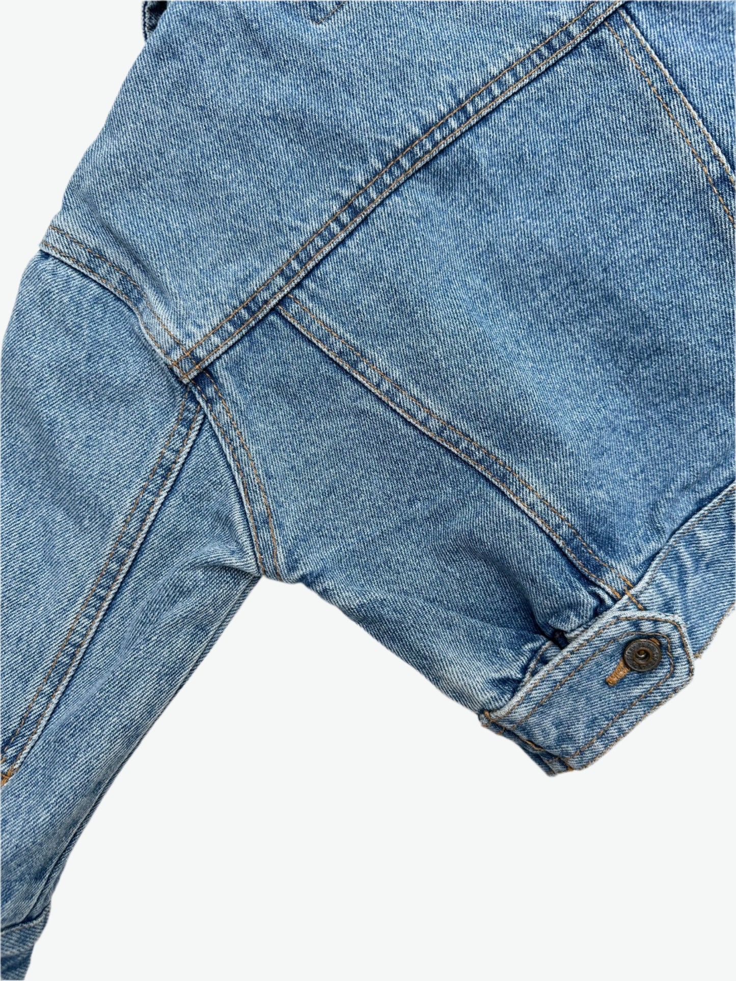 Kids vintage denim jacket. Authentically worn in classic trucker jacket. Made in Spain. Age 1 yrs.