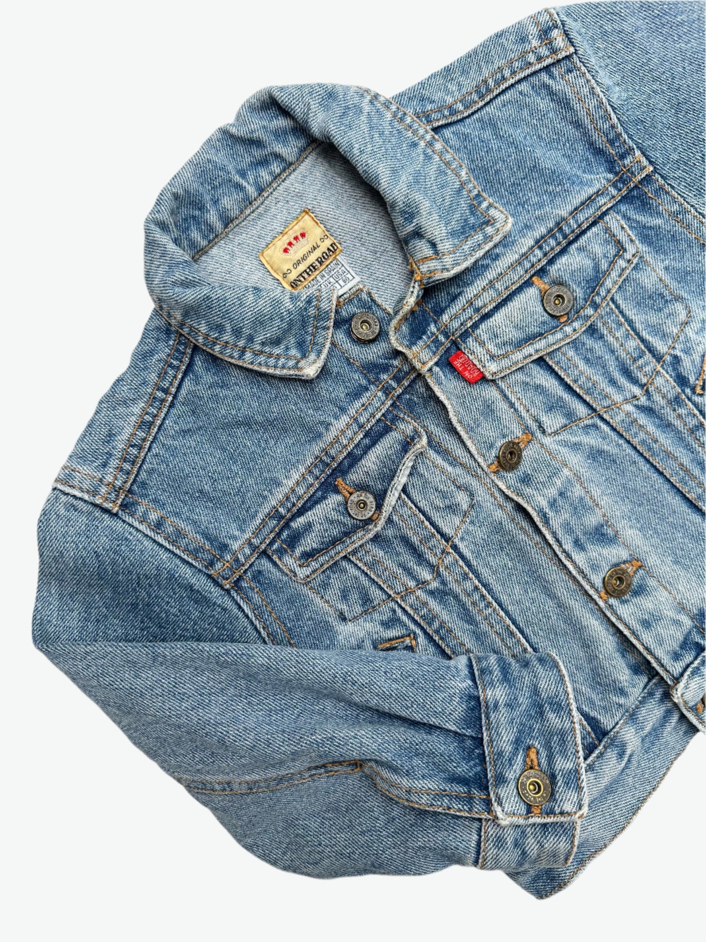 Kids vintage denim jacket. Authentically worn in classic trucker jacket. Made in Spain. Age 1 yrs.