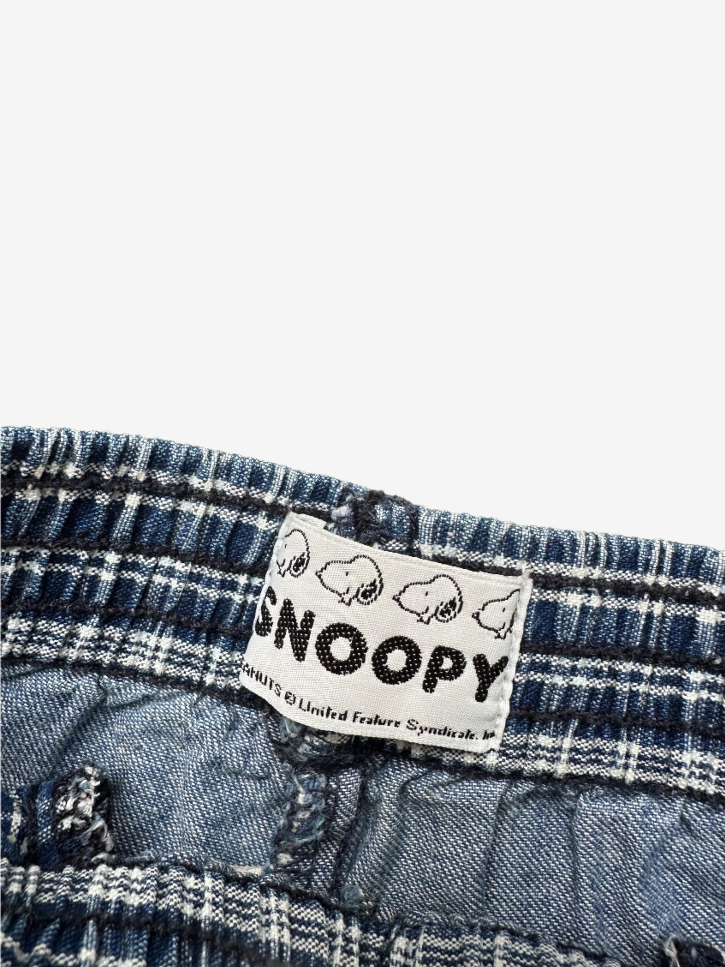 Kids Vintage lightweight denim jeans, with Snoopy embroidery and check fabric details, Age 1 years.
