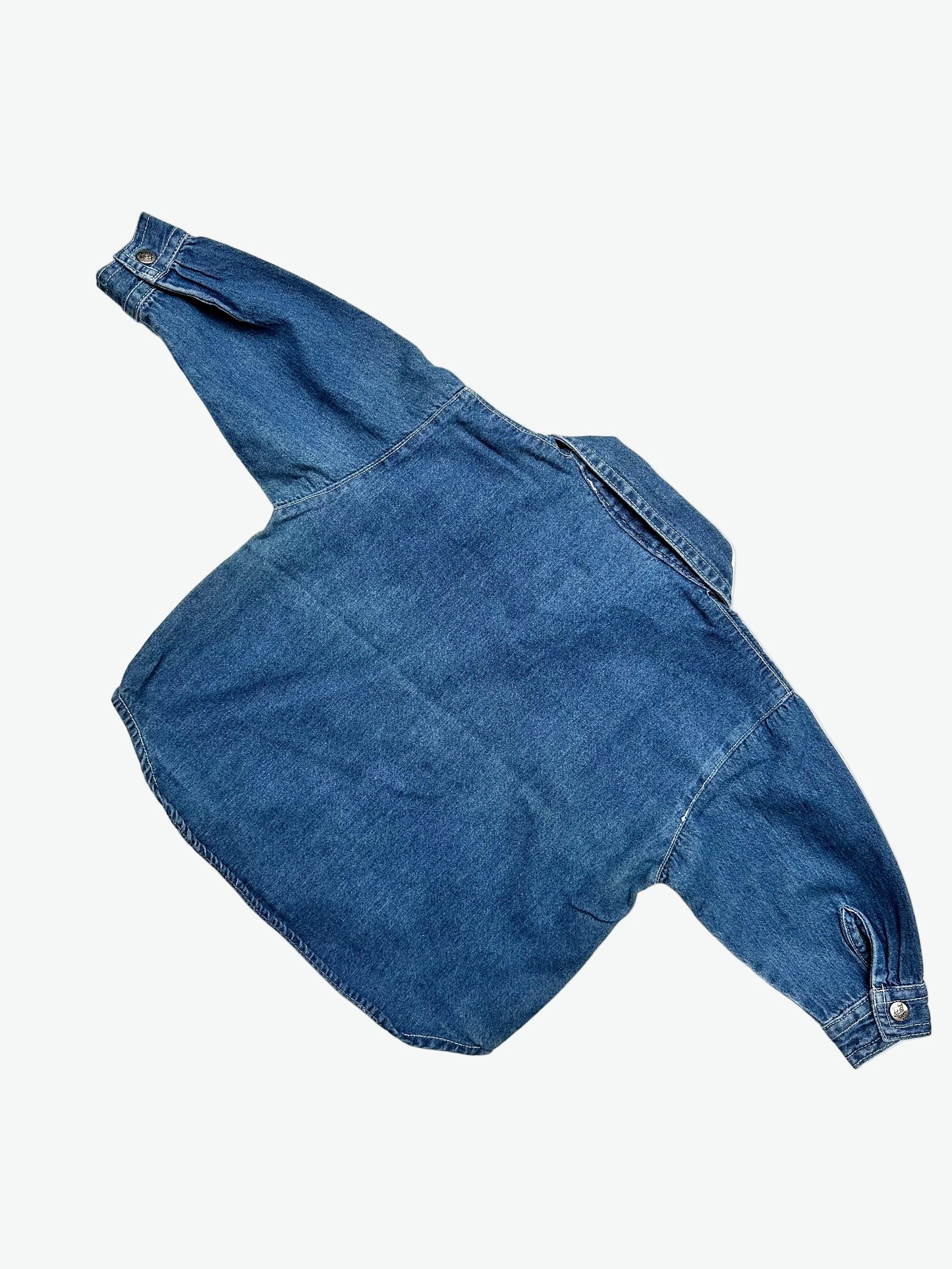 Kids vintage denim shirt with two bears on the chest. Silver Popper opening. Age 74cm/ 6-9 Months.