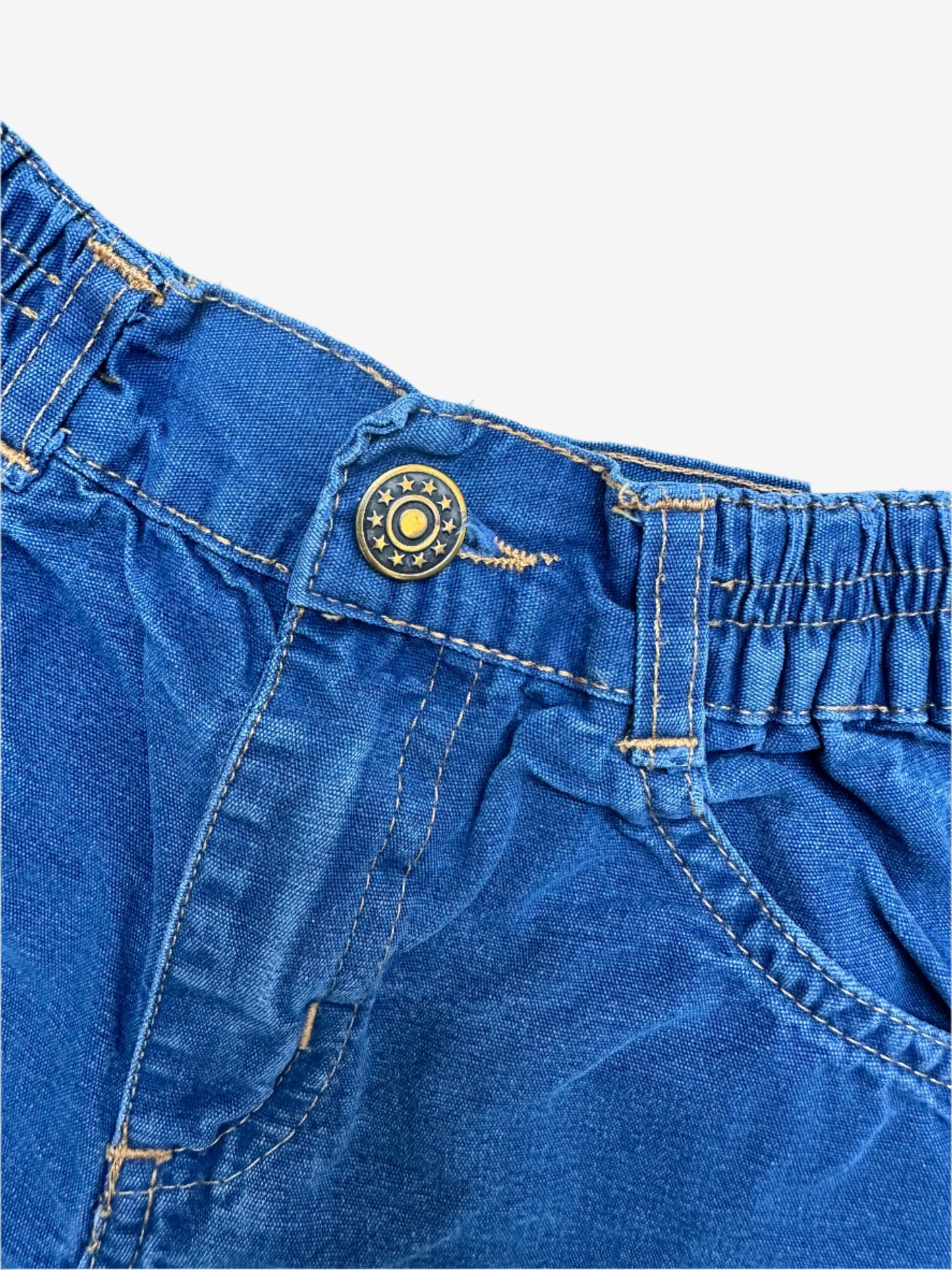 Kids vintage Blue Shorts with badge detail on back pocket, Age 4 years.