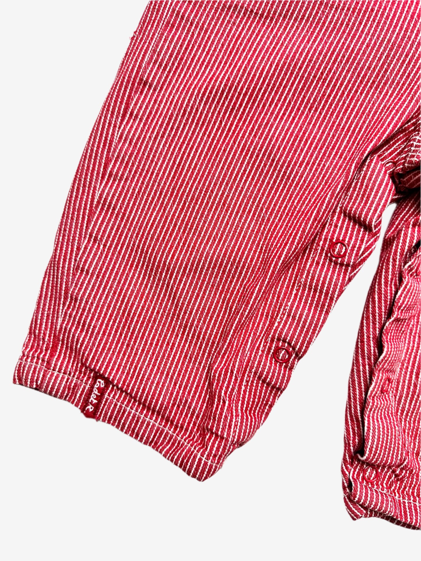 Kids vintage red hickory striped dungarees from Cadet Rousselle exclusively at Galeries Lafayette. Age 12-18 Months.