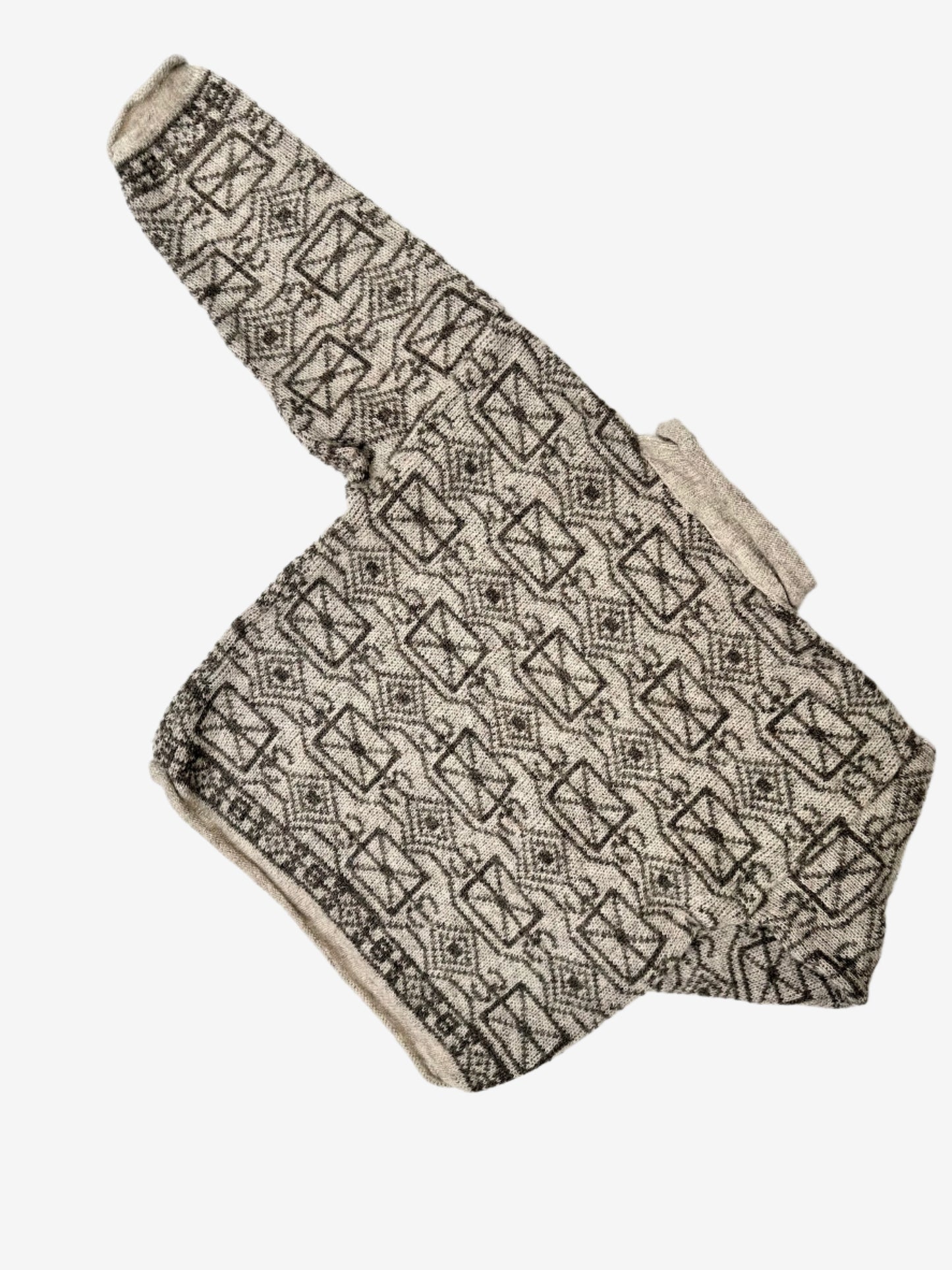 Kids vintage cream and beige colour lightweight jumper with geometric 'envelope' pattern and roll neck. Age 3 years.