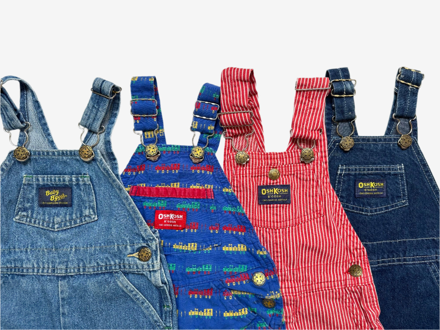 Kids Vintage Oshkosh dungarees, made in USA, denim in different shades and stripes .