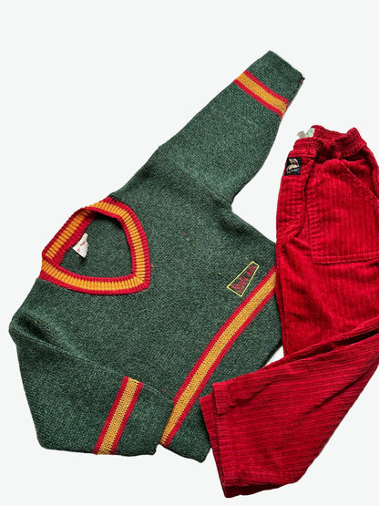 Preppy Green Knit with Red Trimmings  | Age 3 yrs