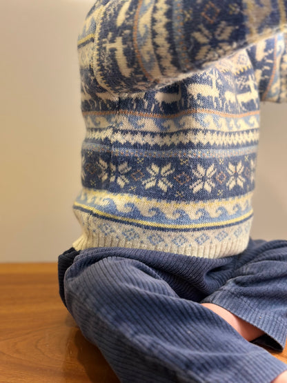 Blue and Cream Reindeer Patterned Jumper | Age 1 yrs