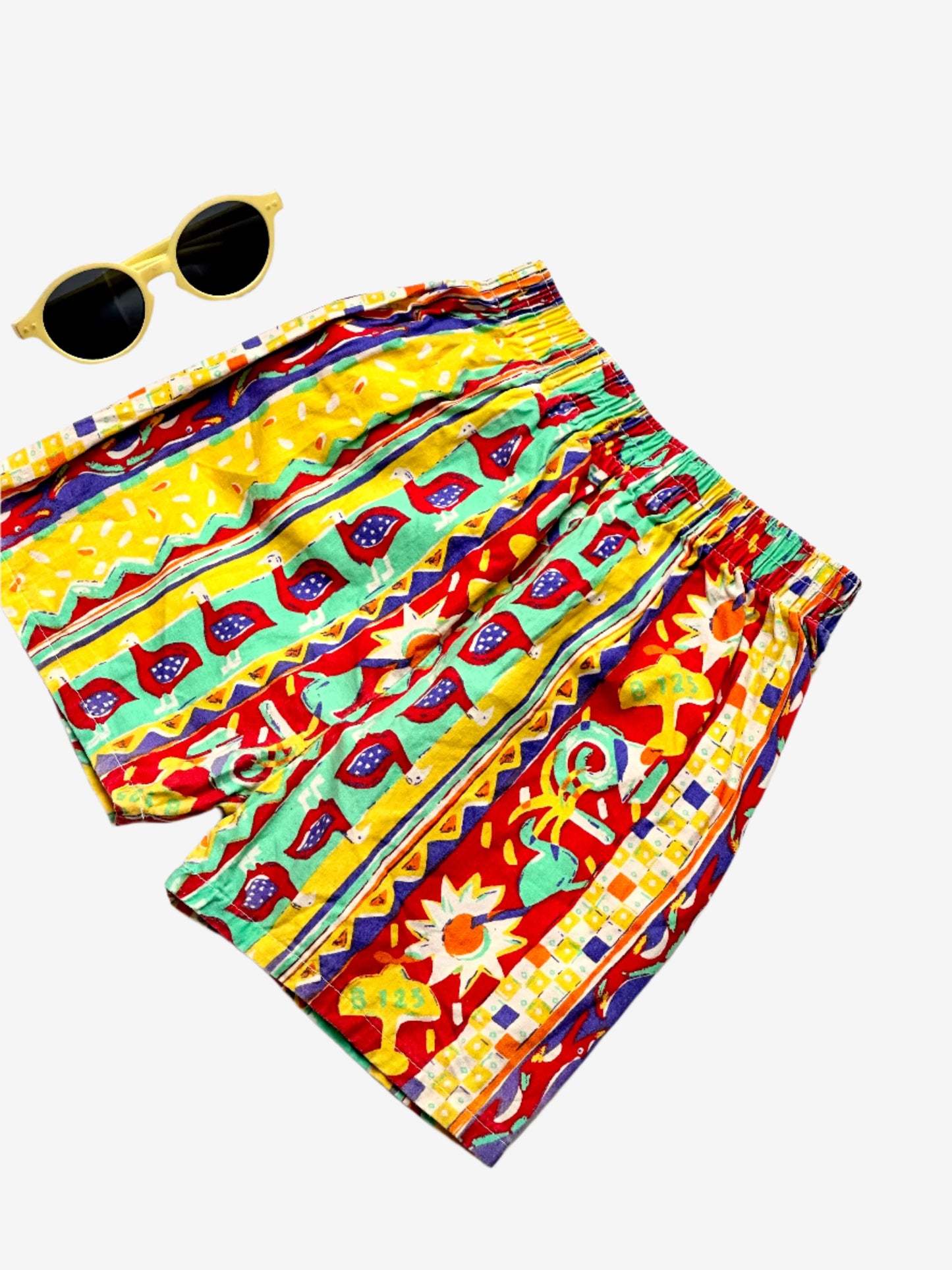 Kids vintage relaxed short, multi-colour jazzy aztec pattern, Age 1 year.