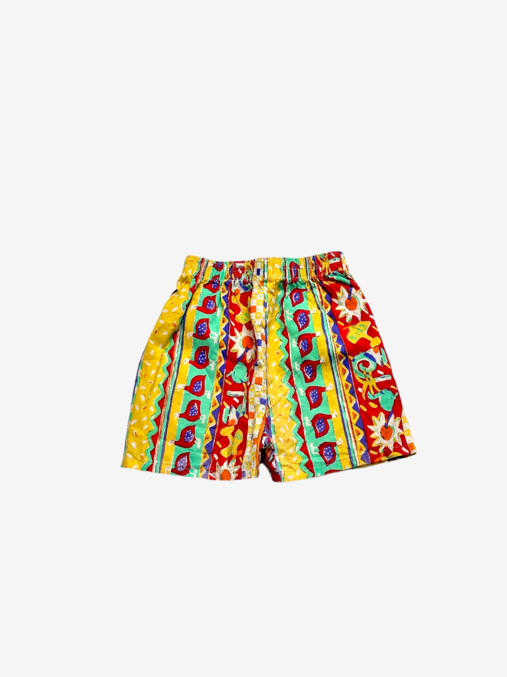 Kids vintage relaxed short, multi-colour jazzy aztec pattern, Age 1 year.