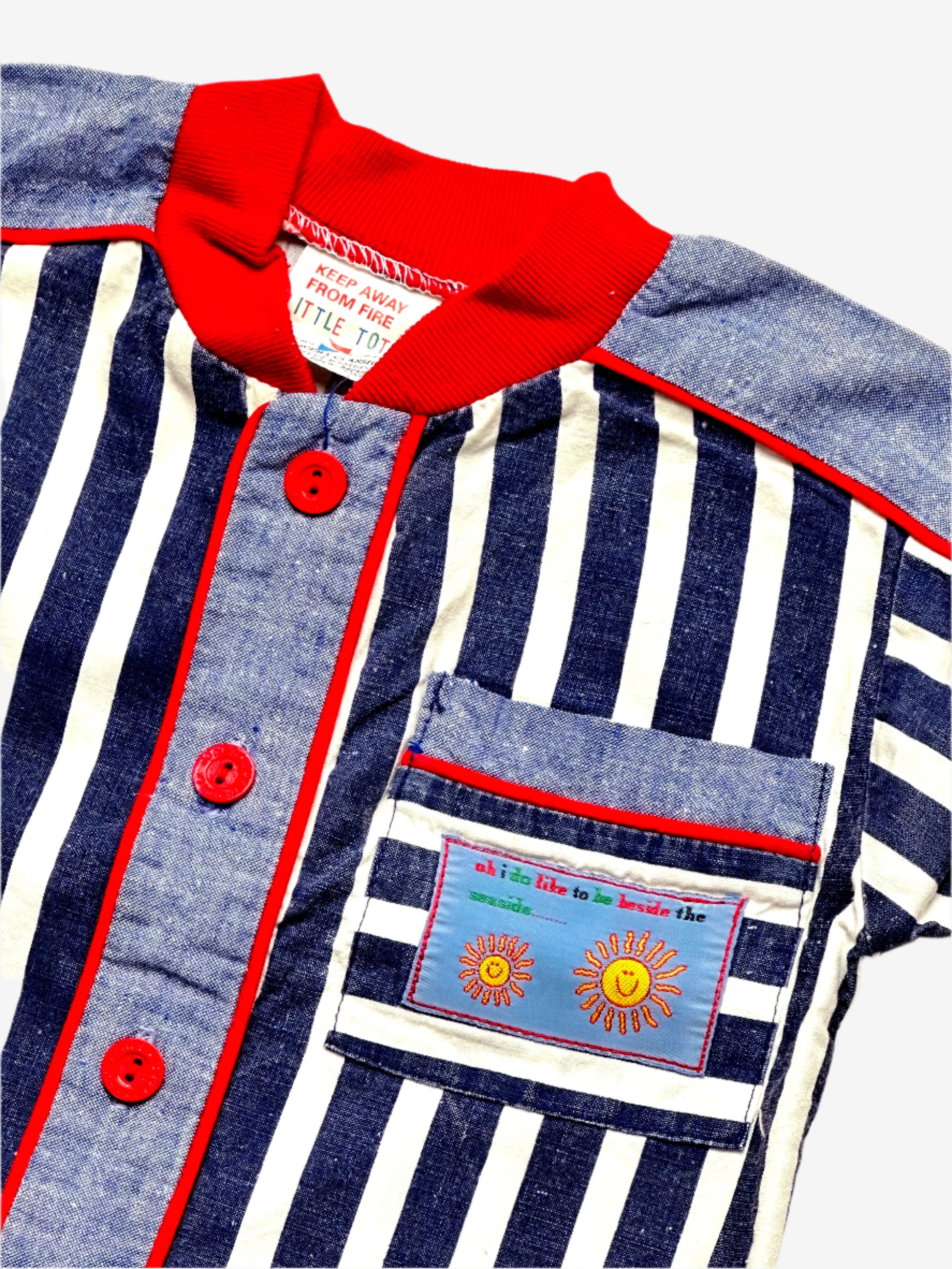 Kids vintage shirt and short set, Chambray denim and stripe with belt detail. Age 6-12 months. 