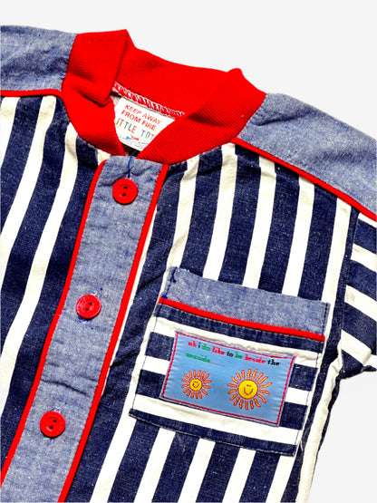 Kids vintage shirt and short set, Chambray denim and stripe with belt detail. Age 6-12 months. 