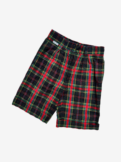 Kids vintage chino style check shorts, black, red, green and yellow. Made in France. Age 4 years.