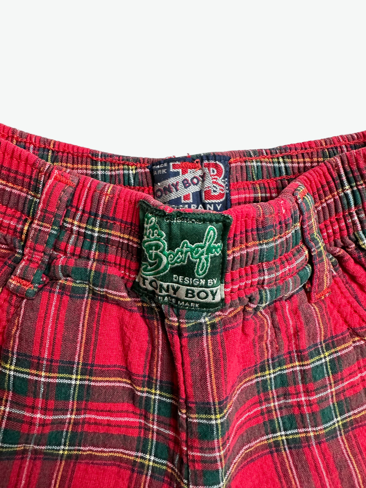 Kids vintage red check trousers on a white background