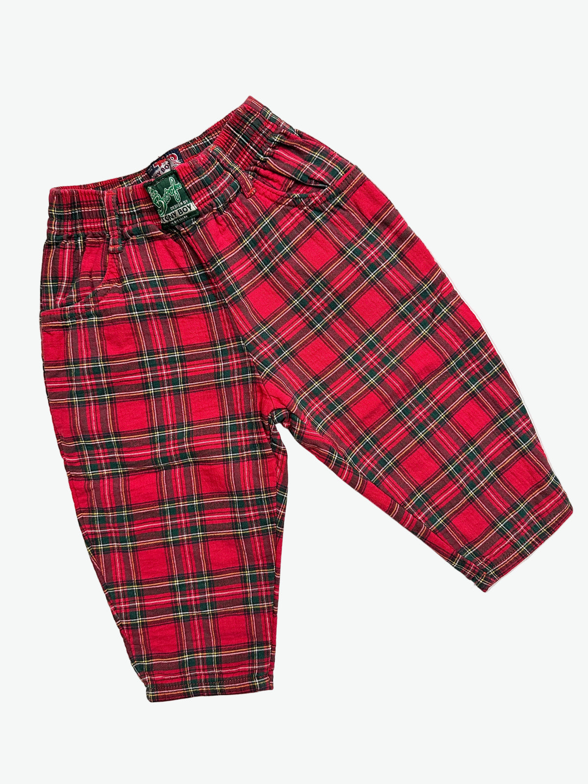 Kids vintage red check trousers on a white background