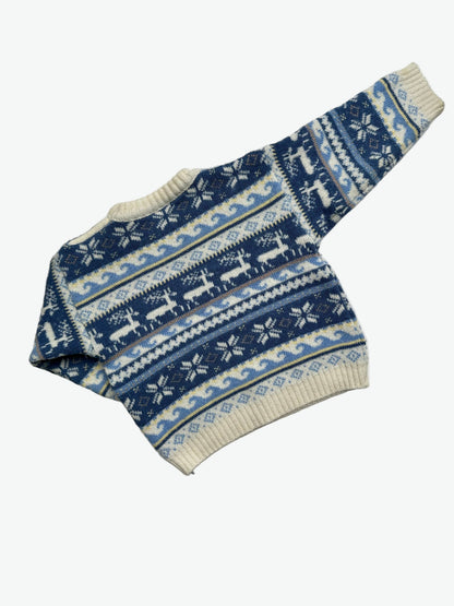Kids vintage Knitted jumper with blue and white pattern on a white background 