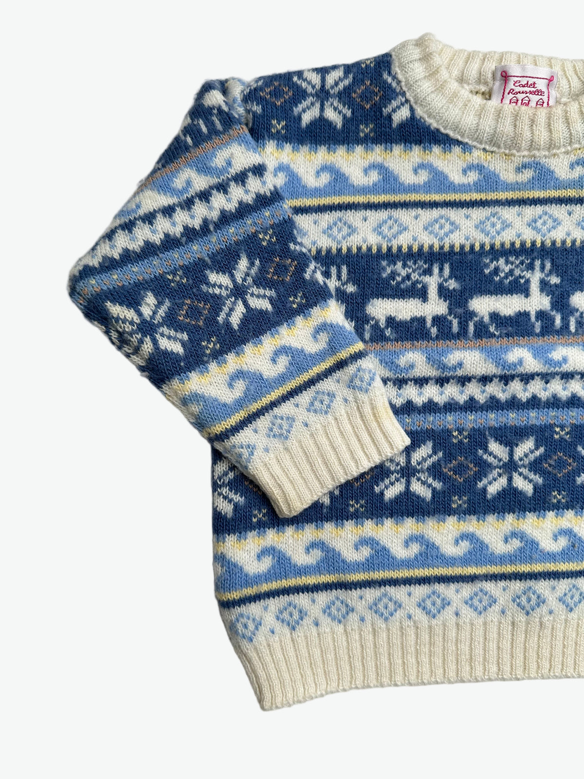 Kids vintage Knitted jumper with blue and white pattern on a white background 