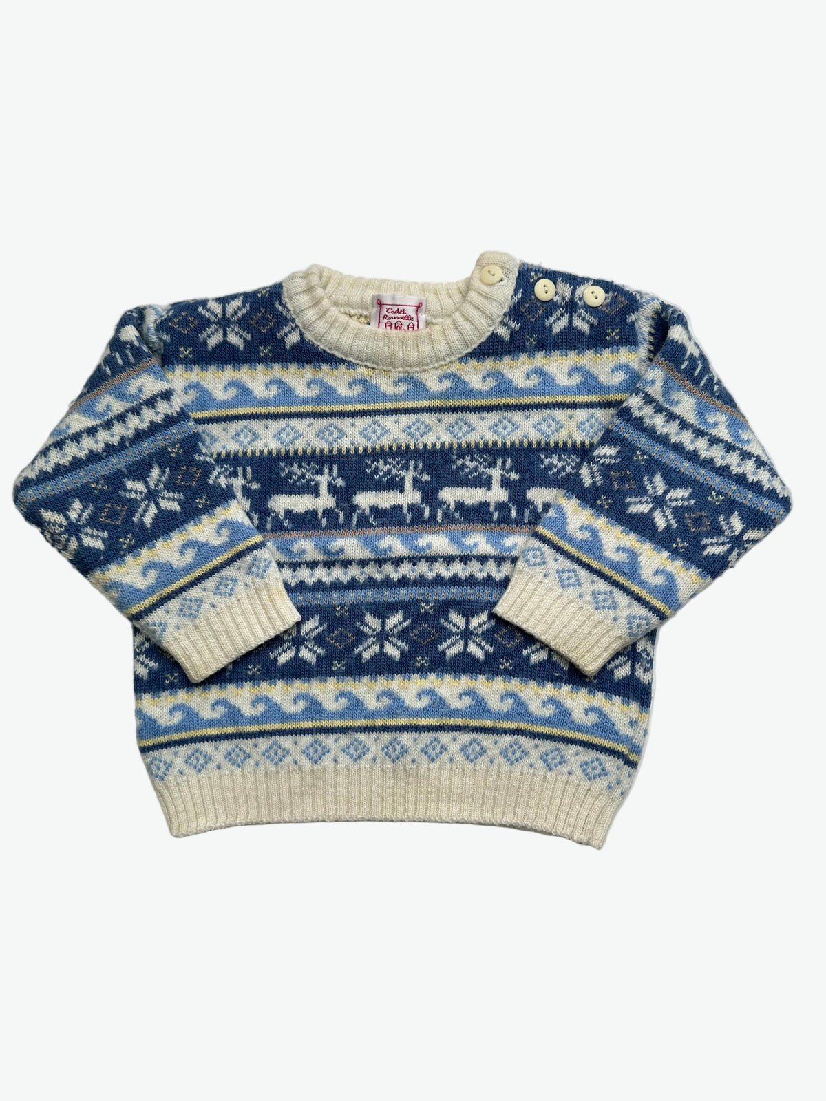 Kids vintage Knitted jumper with blue and white pattern on a white background 