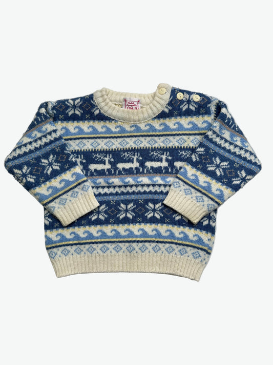Kids vintage Knitted jumper with blue and white pattern on a white background 