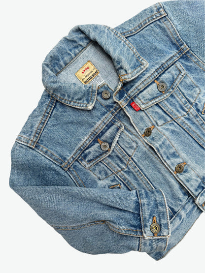 Kids vintage denim jacket. Authentically worn in classic trucker jacket. Made in Spain. Age 1 yrs.