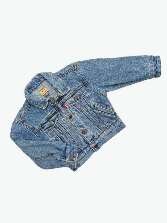 Kids vintage denim jacket. Authentically worn in classic trucker jacket. Made in Spain. Age 1 yrs.