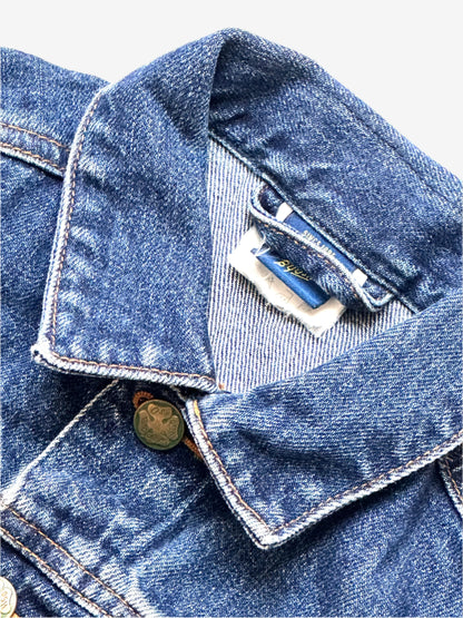 Kids vintage Oshkosh b'gosh denim jacket A Classic trucker jacket cut with green tinted antique gold buttons. Age 18-24 Months.