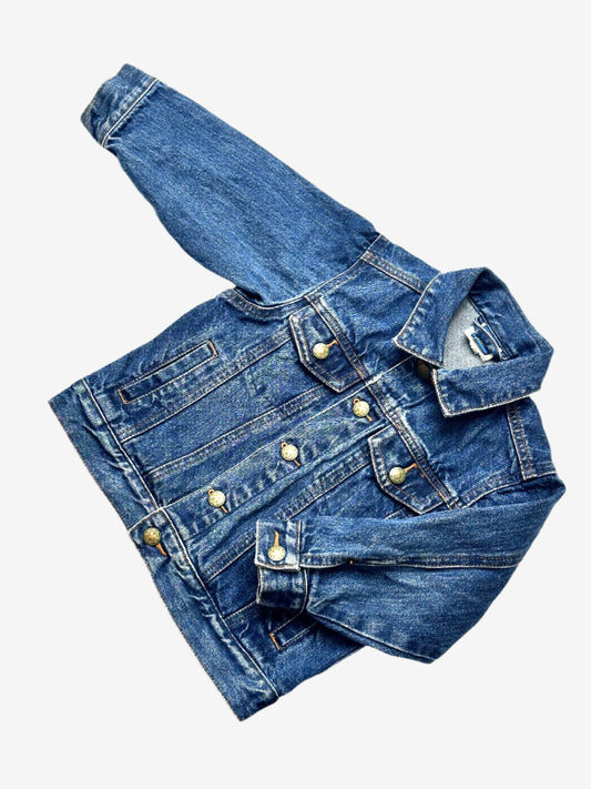 Kids vintage Oshkosh b'gosh denim jacket A Classic trucker jacket cut with green tinted antique gold buttons brass. Age 18-24 Months.