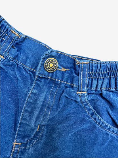 Kids vintage Blue Shorts with badge detail on back pocket, Age 4 years.