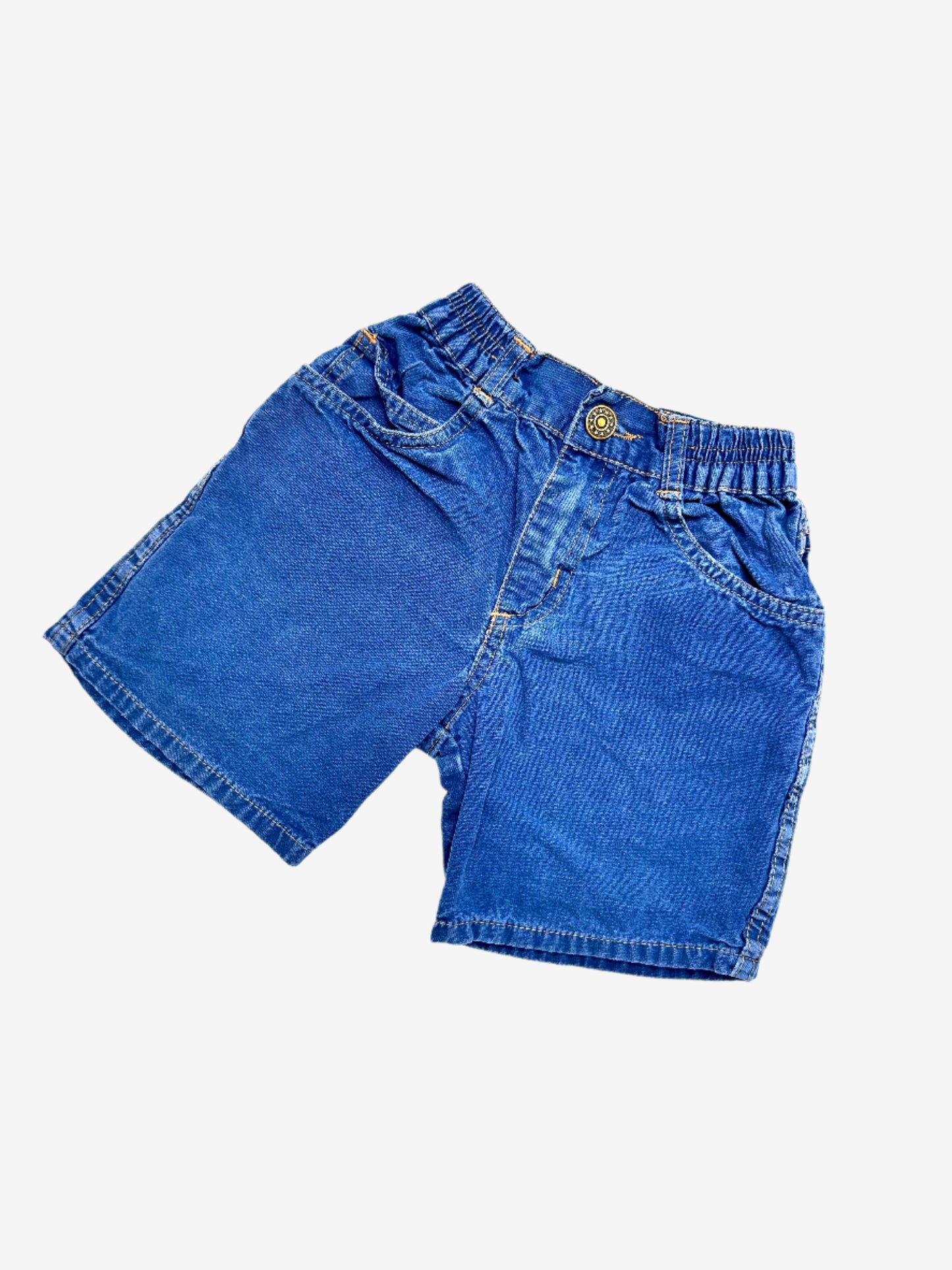 Kids vintage Blue Shorts with badge detail on back pocket, Age 4 years.