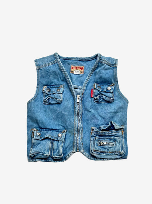 Kids Vintage Denim Fisherman's Vest  with multiple pockets and zip opening. Age 18-24 Months