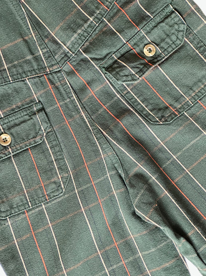 Kids vintage Green check dungarees on a white background