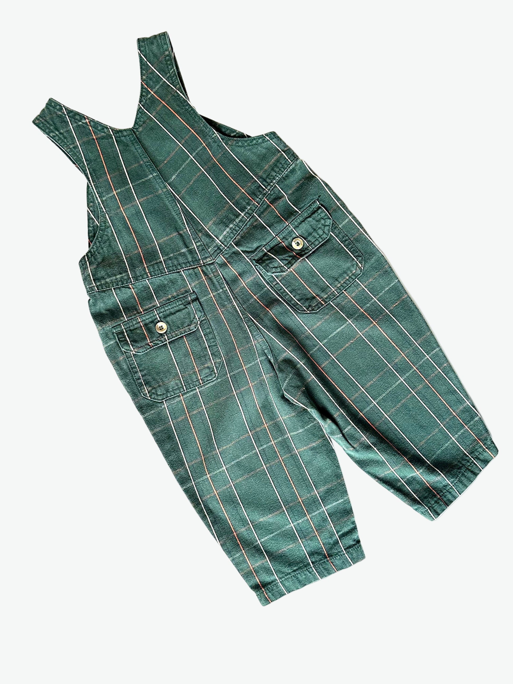 Kids vintage Green check dungarees on a white background