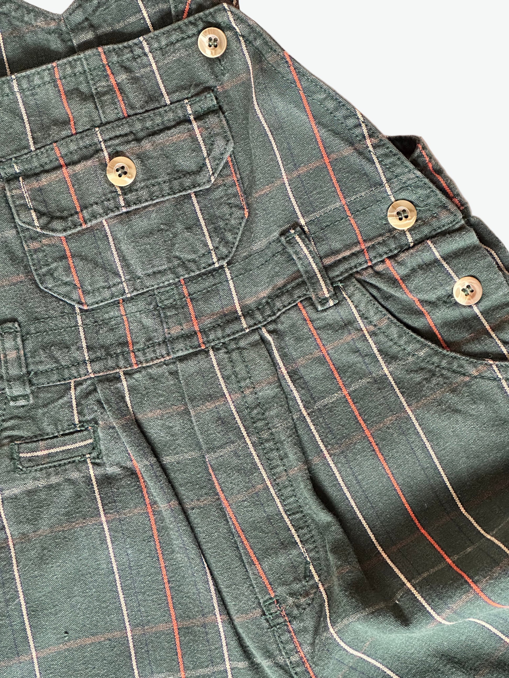 Kids vintage Green check dungarees on a white background