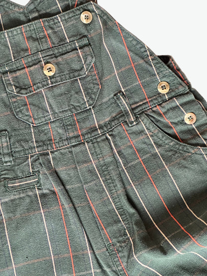 Kids vintage Green check dungarees on a white background