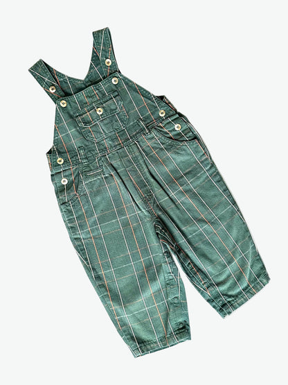 Kids vintage Green check dungarees on a white background