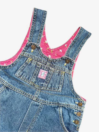 Kids vintage denim dungarees. In a dark denim with floral highlights. Age 18-24 months. 