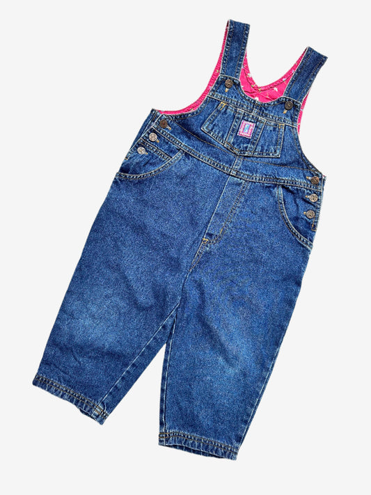 Kids vintage denim dungarees. In a dark denim with floral highlights. Age 18-24 months. 