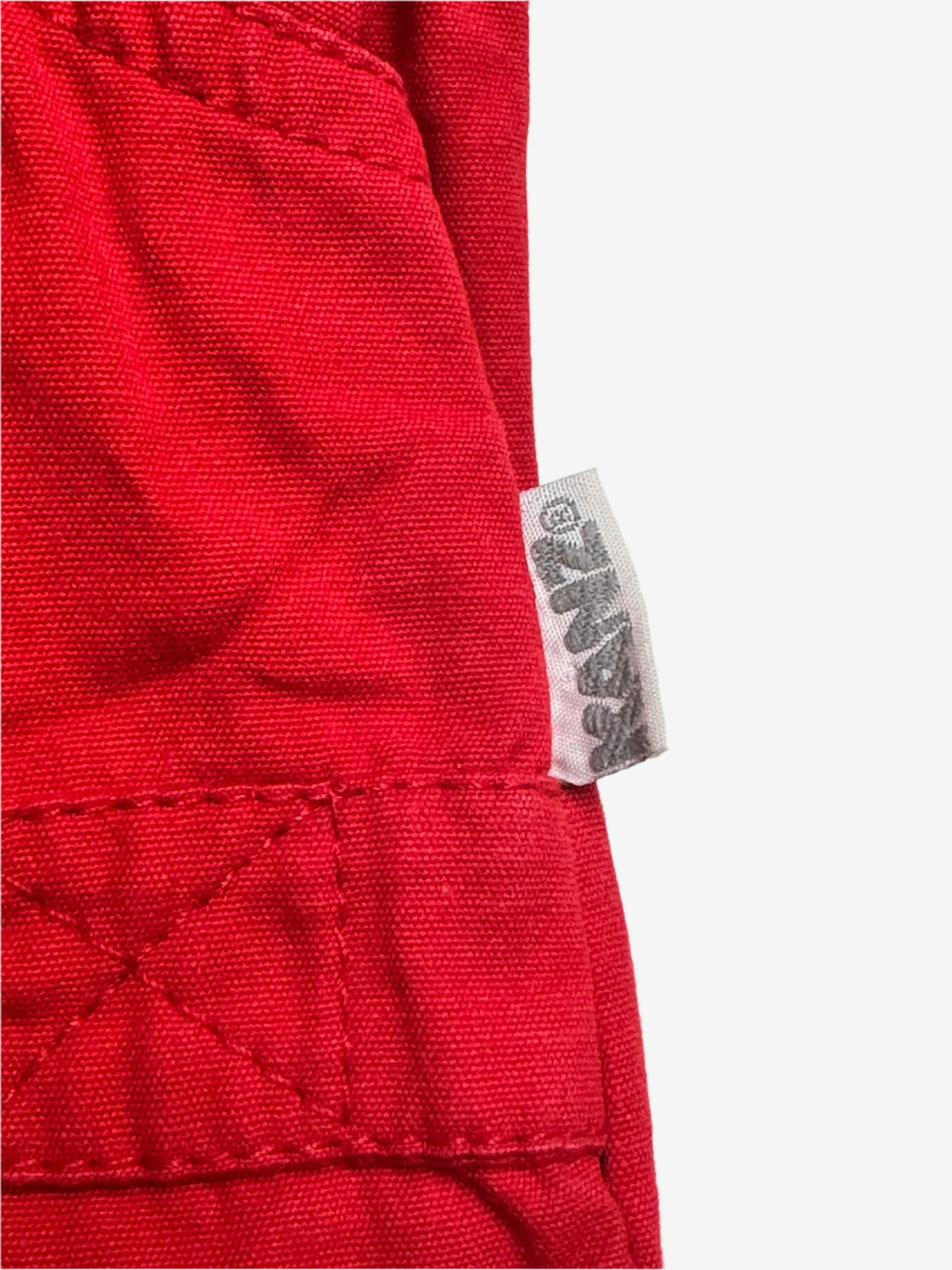 Kids vintage bold red with a relaxed bubble fit, featuring beautifully detailed embroidery or a bear tending the garden. Age 1 years.