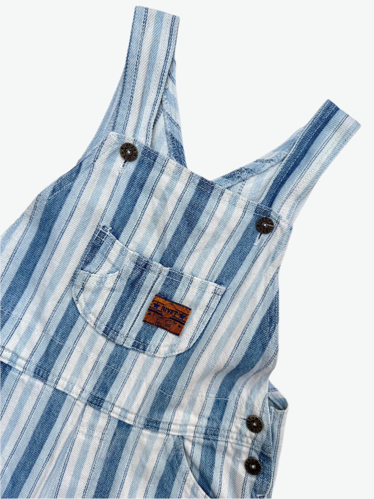 Kids vintage striped dungarees from british brand Adams, lightweight twill material, popper opening and 2x buttons on the straps for room to grow. Age 2-3 yrs.