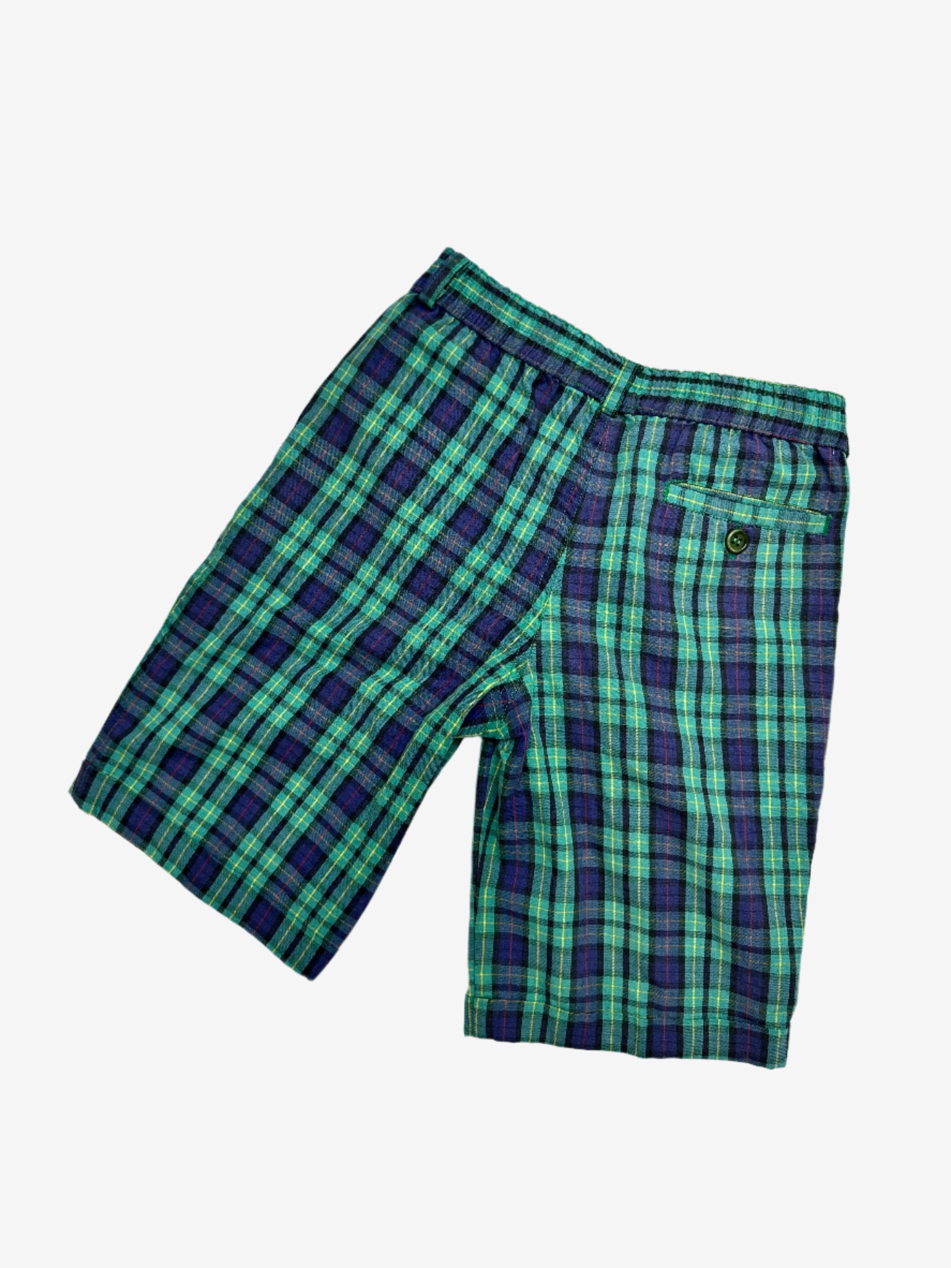 Kids vintage chino style check shorts, green, blue and yellow. Age 6 years.