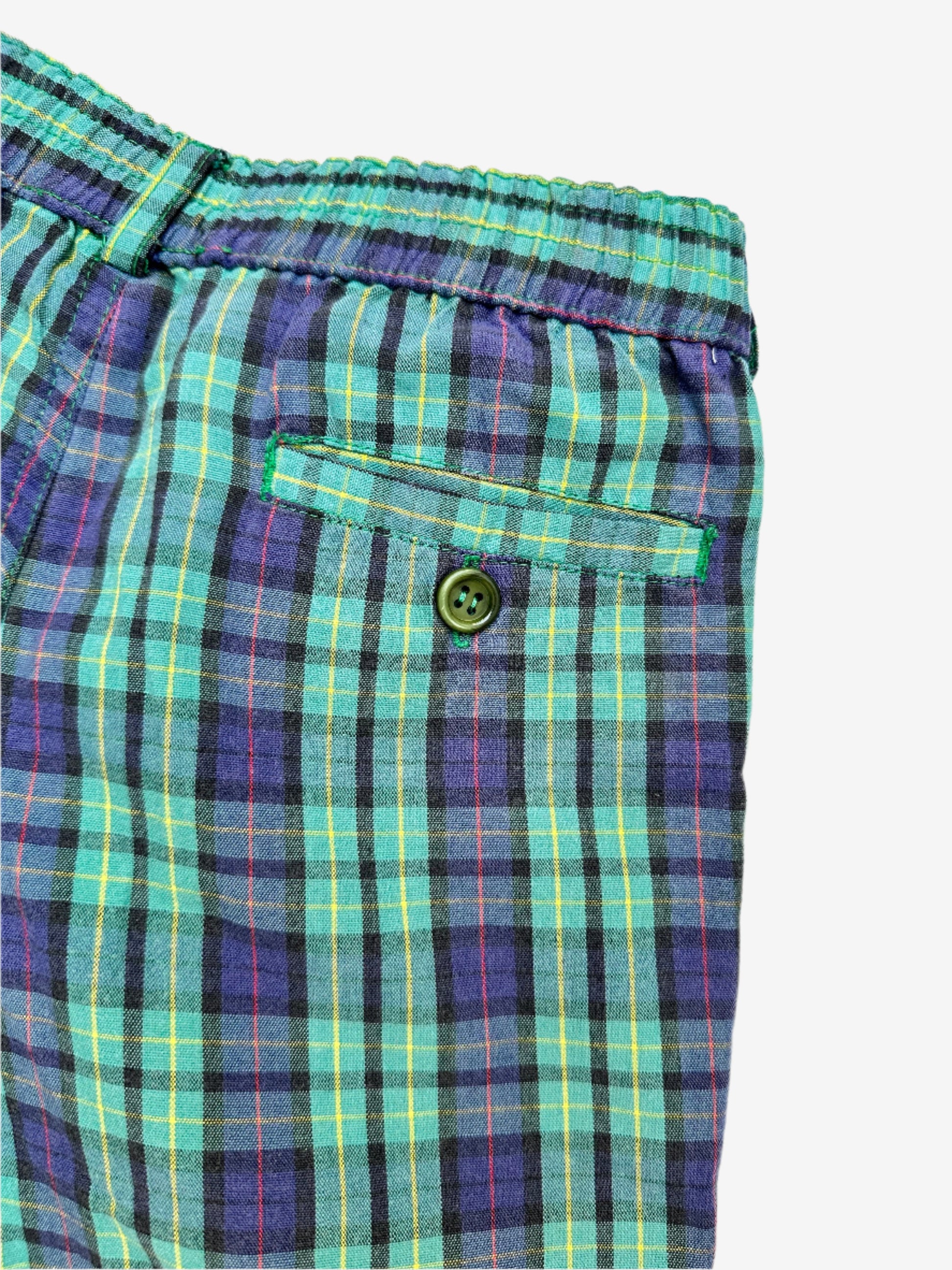 Kids vintage chino style check shorts, green, blue and yellow. Age 6 years.