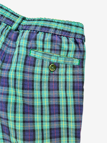 Kids vintage chino style check shorts, green, blue and yellow. Age 6 years.