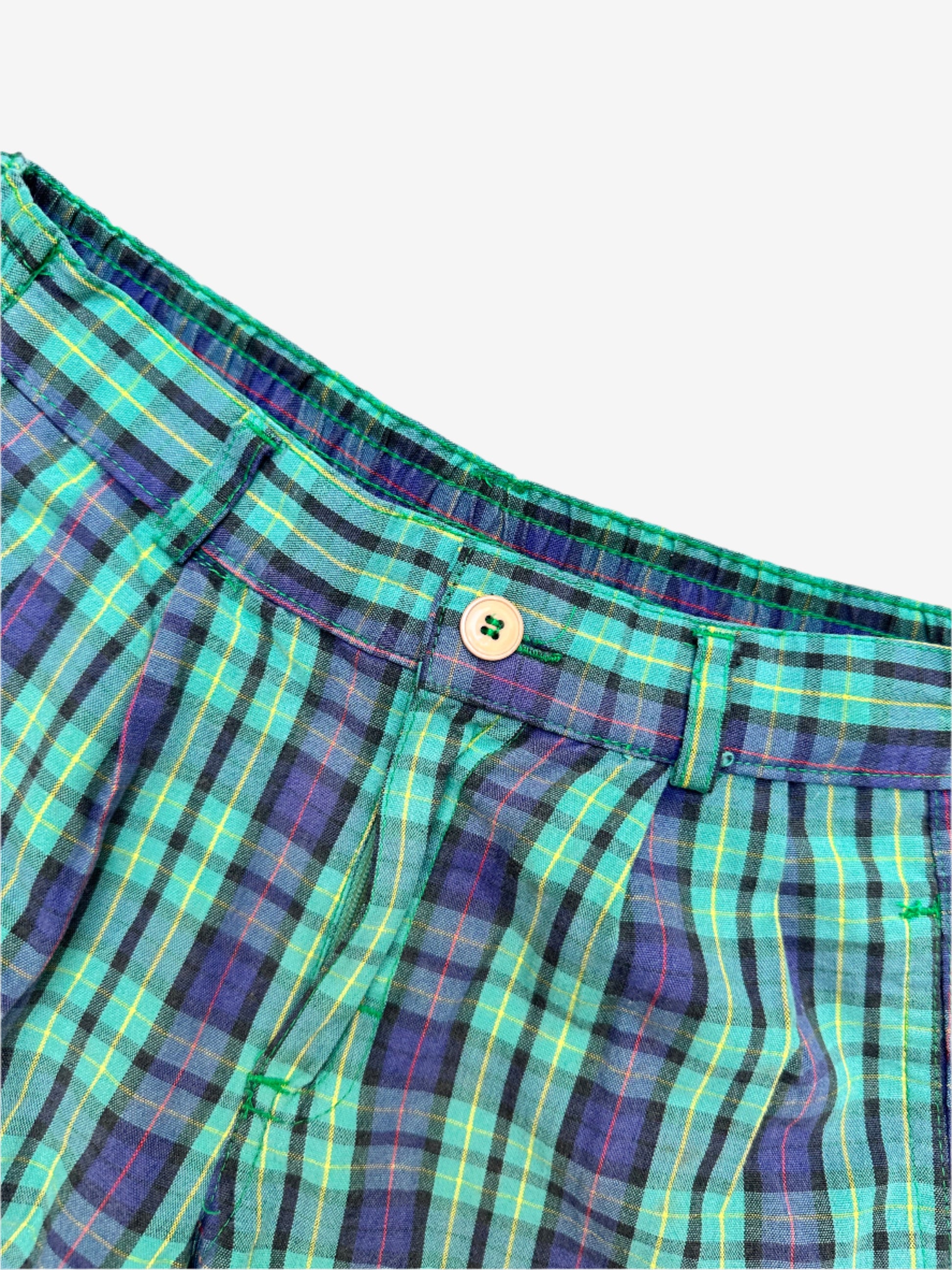 Kids vintage chino style check shorts, green, blue and yellow. Age 6 years.