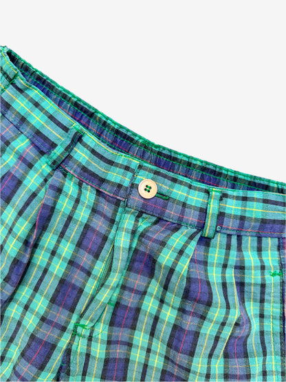 Kids vintage chino style check shorts, green, blue and yellow. Age 6 years.