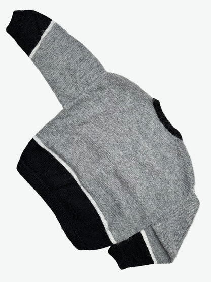 The back of Grey and Black Knitted Cardigan with the cartoon characters Sylvester Cat and Tweety Bird.