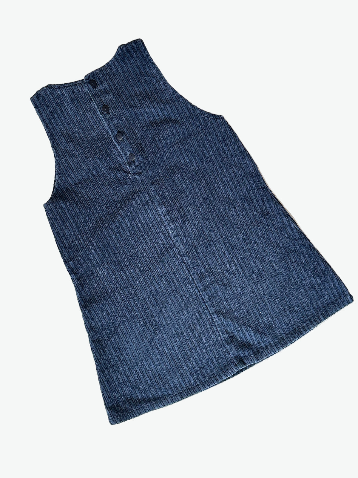 Navy blue chunky corduroy shift dress  on a white background