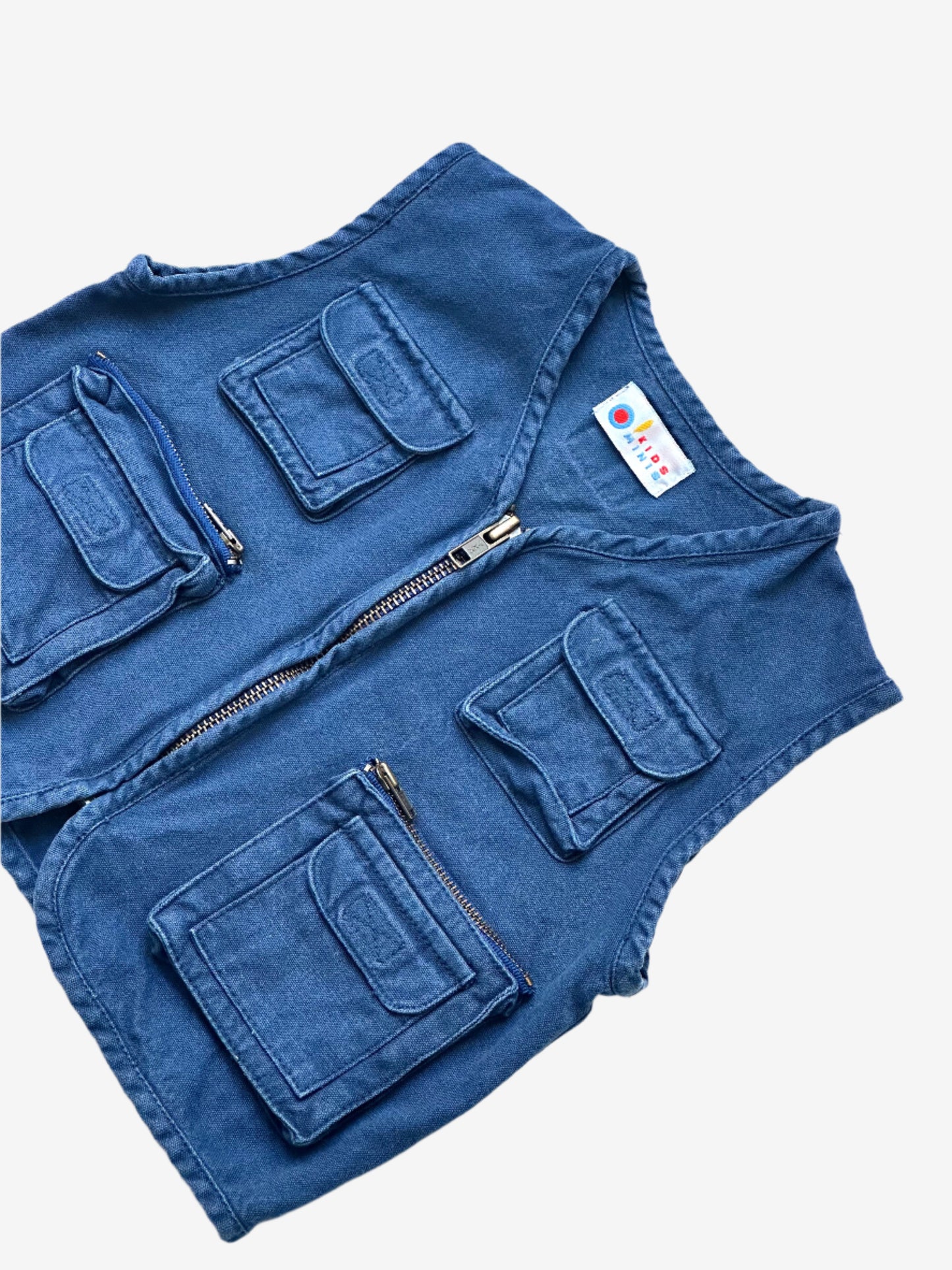 Kids Vintage Navy Fisherman's Vest with multiple pockets and zip opening. Age 18-24 Months.