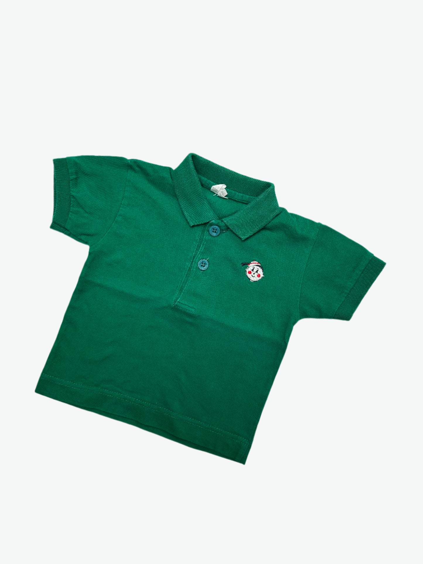 Kids vintage polo shirt in forest green with embroidery detail. Age 6 months.