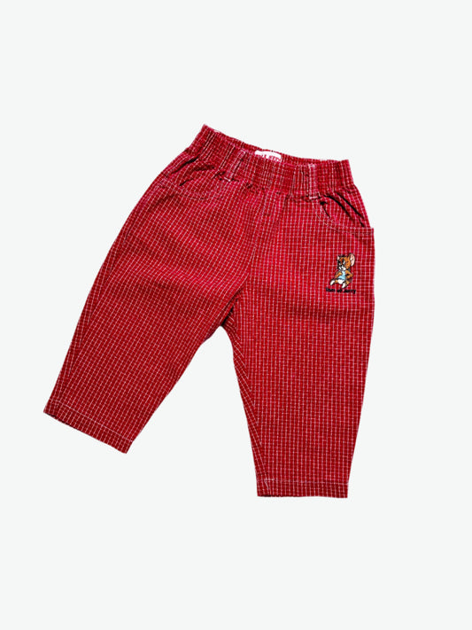 Kids vintage 90's red check relaxed trousers, Tom & Jerry embroidery detail, Age 12 months. 