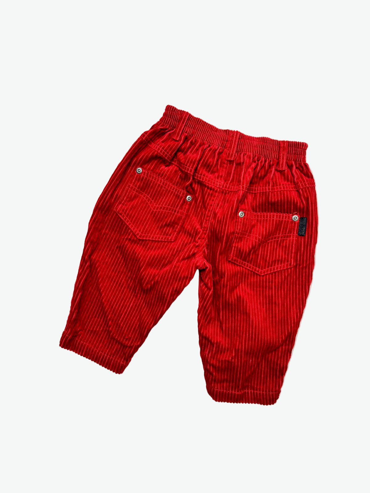 Red corduroy trousers on a white background