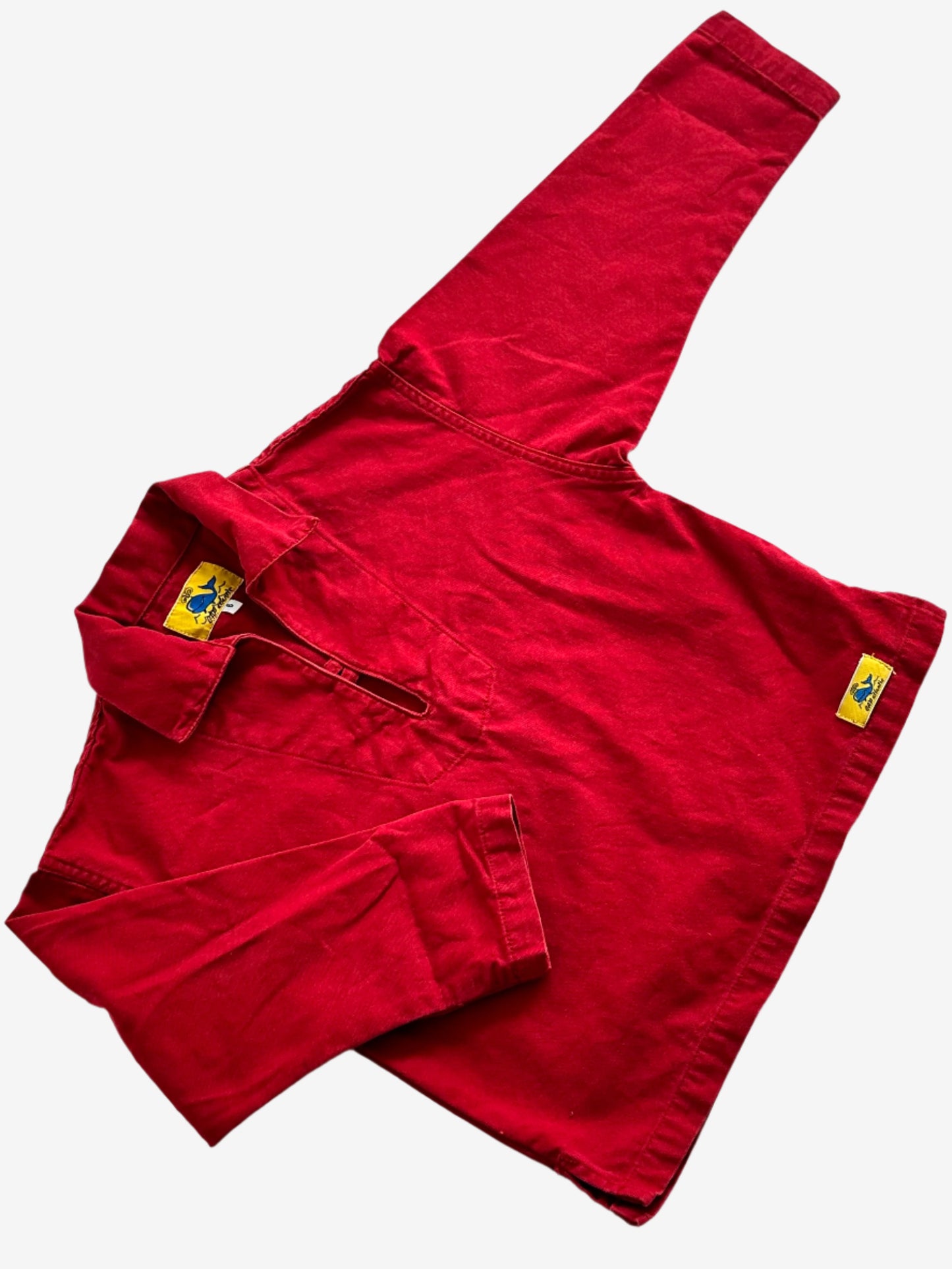 Kids Vintage Fisherman Smock Top in canvas material and classic vintage red with yellow badge. Age 6 yrs.